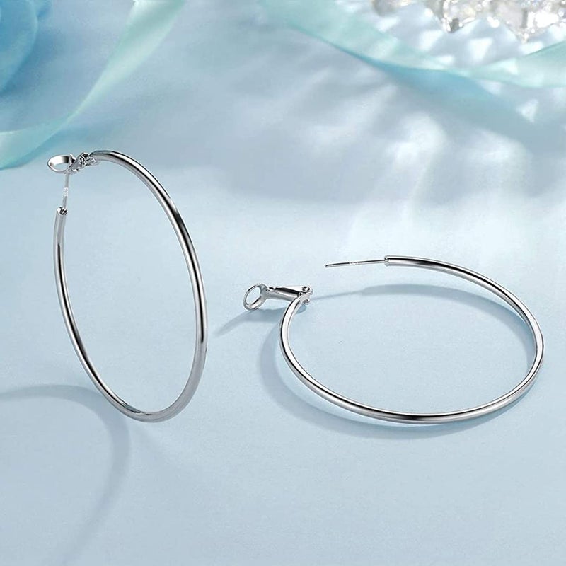 CERSLIMO 4 Pairs Silver Hoop Earrings for Women- 925 Hypoallergenic Sterling Silver Hoop Earrings Set, Big Large Minimalist Silver Hoops Gifts(30MM 40MM 50MM 60MM) - Image 3
